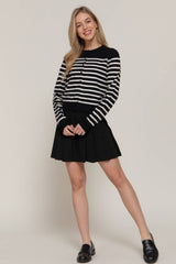 Crew Neck Stripe Sweater Cardigan