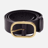 Black Gold Oval Buckle Design Statement Leather Belt Women