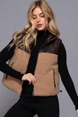 Reversible Faux Leather-Sherpa Crop Vest