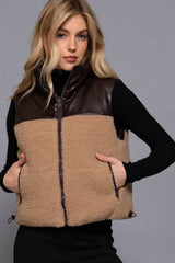 Reversible Faux Leather-Sherpa Crop Vest