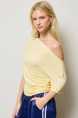 Ruched One Shoulder Short Sleeve Top: Black / L
