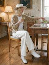 HIGH RISE NATURAL COLOR DRAWSTRING WIDE LEG