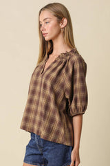 Calla Plaid Puff Sleeve Blouse