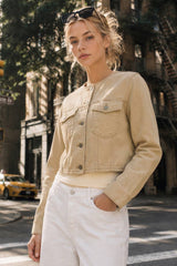 Washed Cotton Cropped Utility Jacket: