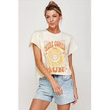 HERE COMES THE SUN GRAPHIC CROP TOP: PEPPER / L