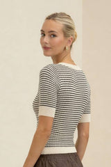 Cream Multi Stripe V-Neck Knit Top