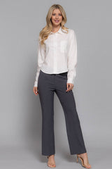 Long Sleeve Button Down Crop Linen Blend Shirt