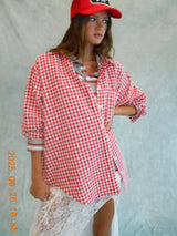 Oversized Gingham Button Down Shirt: Light Blue / L