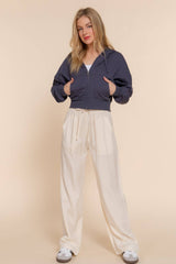 Long Sleeve Hoodie French Terry Zip Up Jacket COFFEE