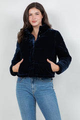 Quilted Velvet Jacket with Sherpa Lining: Navy / L