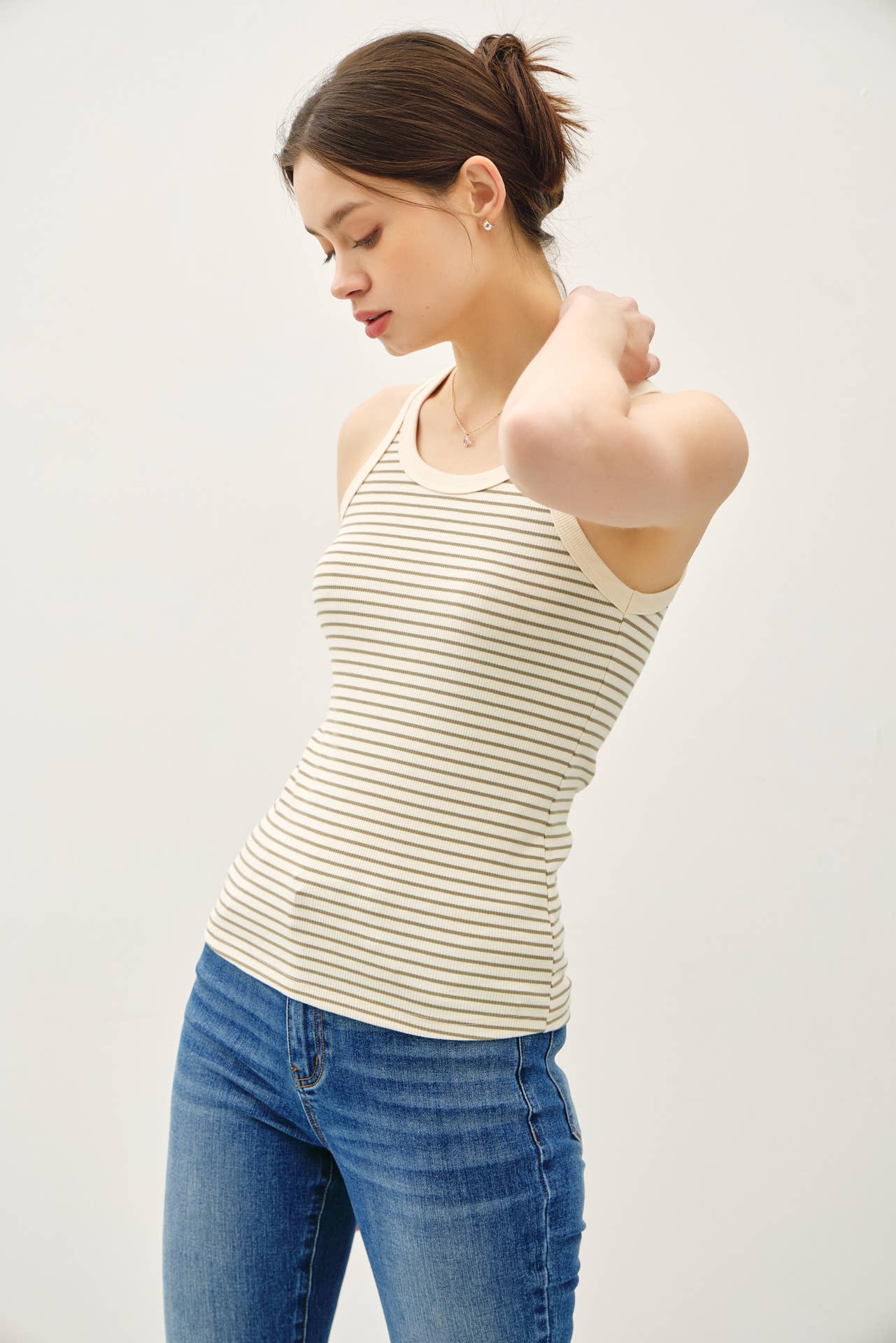 Olive cotton blend Stripeg
