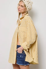 Oversized Gingham Button Down Shirt: Light Blue / L