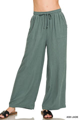 Wide-leg Linen Blend Pants With Pockets