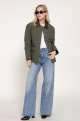 Long Sleeve Lapel Collar Quilted Puffer Jacket
