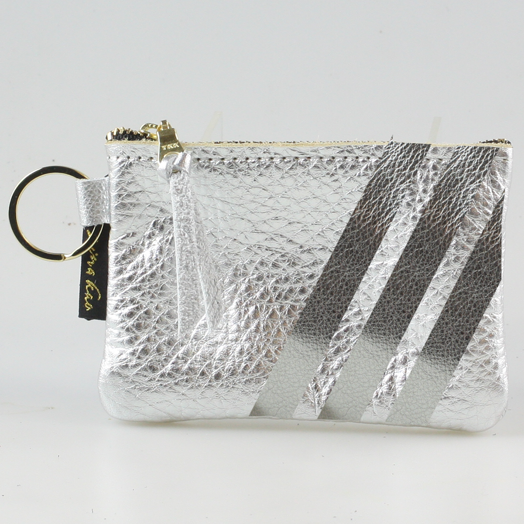 The Kara Wallet: 3 Side Stripes: Jet w/Platinum Stripes / Lobster