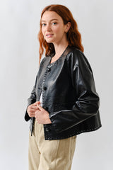 MAJ3284 WHIPSTITCH EDGE FAUX LEATHER JACEKT: BLACK / L