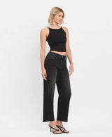 SUPER HIGH RISE BLACK PANEL BARREL JEANS T6589: INSTANT / 24