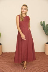 Burgundy Sleeveless Seam Detail Midi