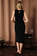 Round Neck Side Knot Drape Lurex Midi