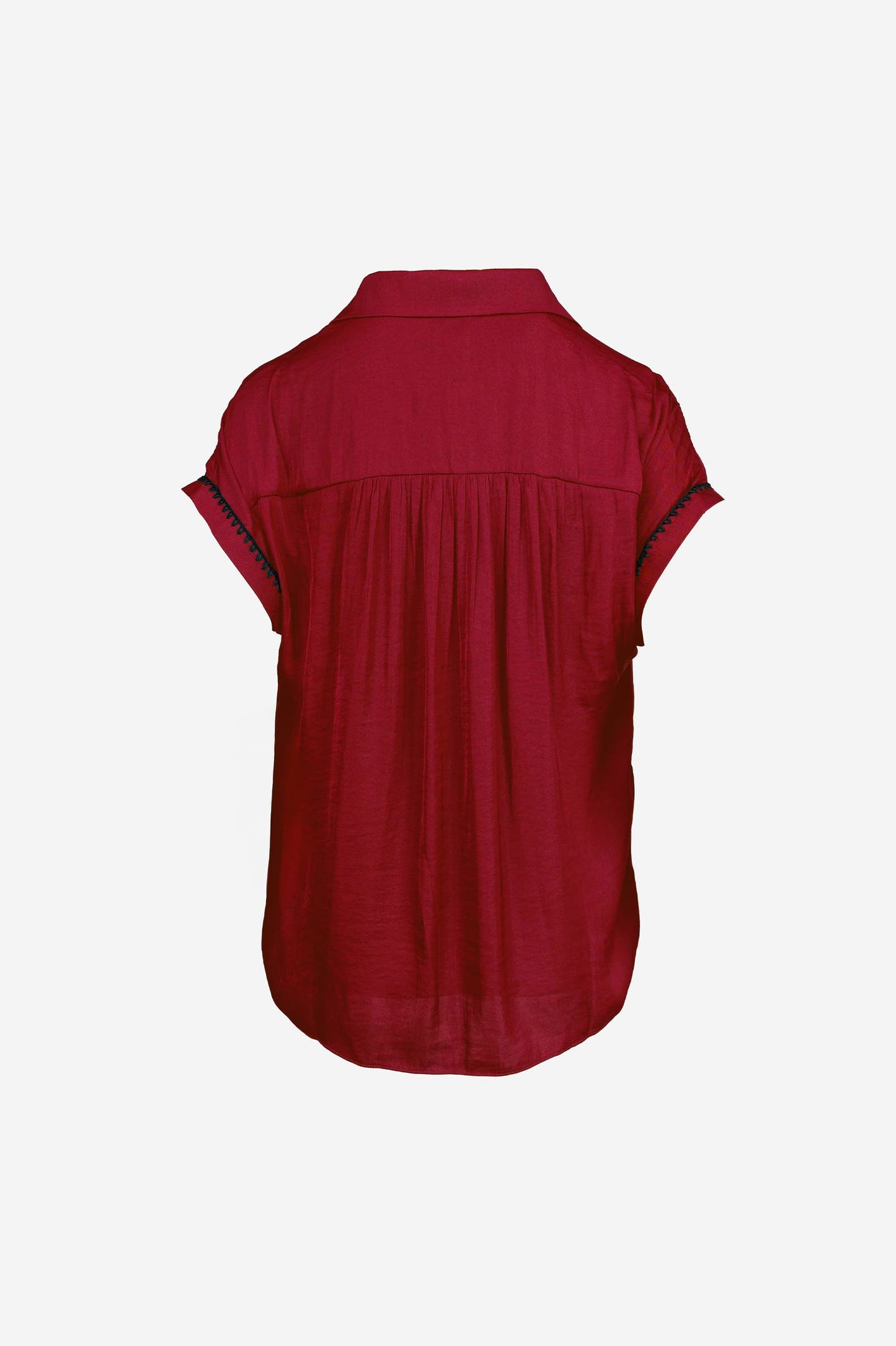 Whipstitch Short Sleeve Button Up Blouse