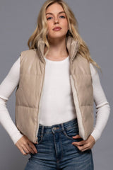 Reversible Faux Leather-Sherpa Crop Vest