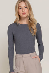 Navy Crew Neck Viscose Rib Sweater