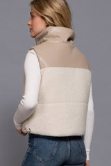 Reversible Faux Leather-Sherpa Crop Vest
