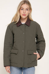 Long Sleeve Lapel Collar Quilted Puffer Jacket