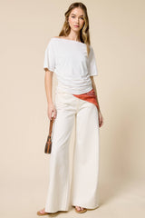 Ruched One Shoulder Short Sleeve Top: Black / L