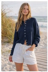 Lightweight Button Cardigan – Spring Coastal Knit: Light Grey / Contemporary / L