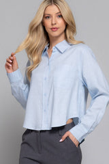 Long Sleeve Button Down Crop Linen Blend Shirt