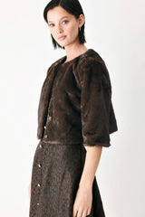 A faux fur crop jacket - FJ1490: Brown / Contemporary / L