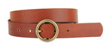 Brass-Toned Circle Buckle Leather Belt: Black