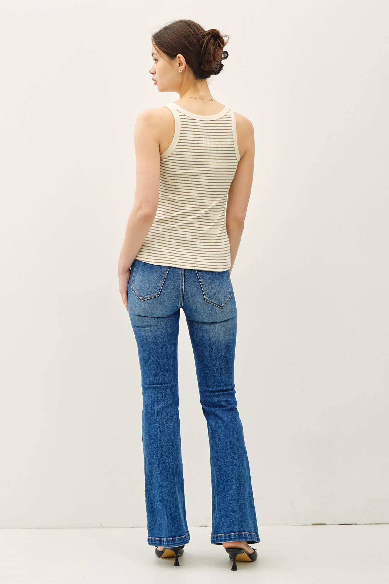 Olive cotton blend Stripeg