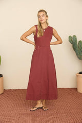 Burgundy Sleeveless Seam Detail Midi