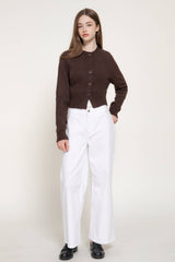 Long Sleeve Round Neck Button Down Sweater Cardigan: GRN-dark green / L