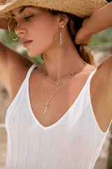 Gemstone and Gold Plated Drop Hoop Earring : Turquoise