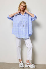 Oversized Gingham Button Down Shirt: Light Blue / L