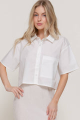 Short Sleeve Button Down Poplin Boxy Woven Shirt