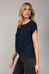 Side Twist Hem Short Sleeve Round Neck