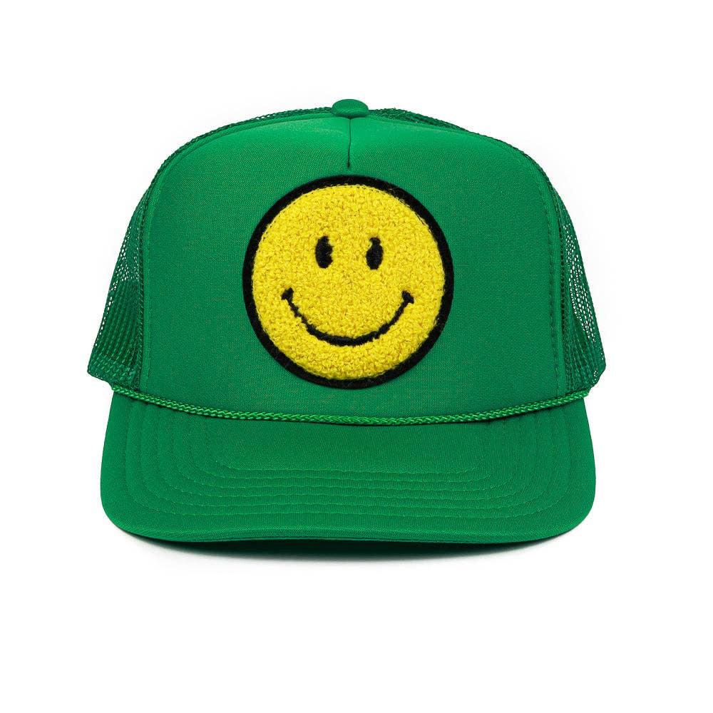 Local Beach Smiley Patch Trucker Hat: Black/Black