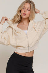 Long Sleeve Hoodie French Terry Zip Up Jacket COFFEE