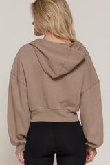 Long Sleeve Hoodie French Terry Zip Up Jacket COFFEE