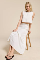 Contrast Stitch Linen Two Piece Set: Off-White