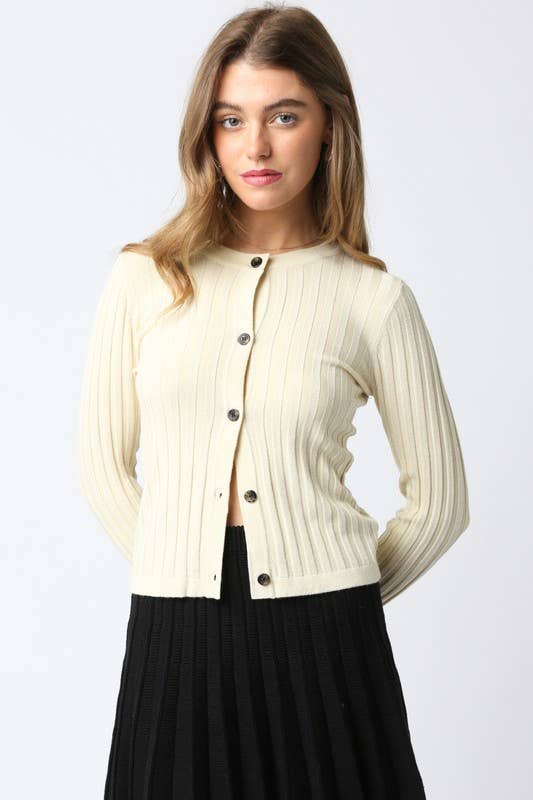 Haley Knit Button Top: Ecru