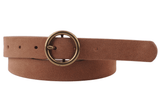 Brass-Toned Circle Buckle Leather Belt: Black