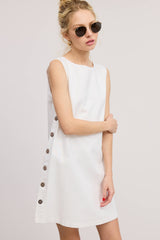 Side Button Sleeveless Linen Dress