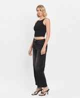 SUPER HIGH RISE BLACK PANEL BARREL JEANS T6589: INSTANT / 24
