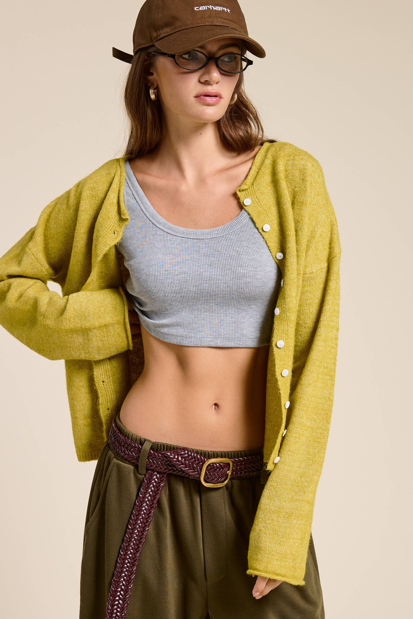 Essential Button Down Cardigan Top Walnut