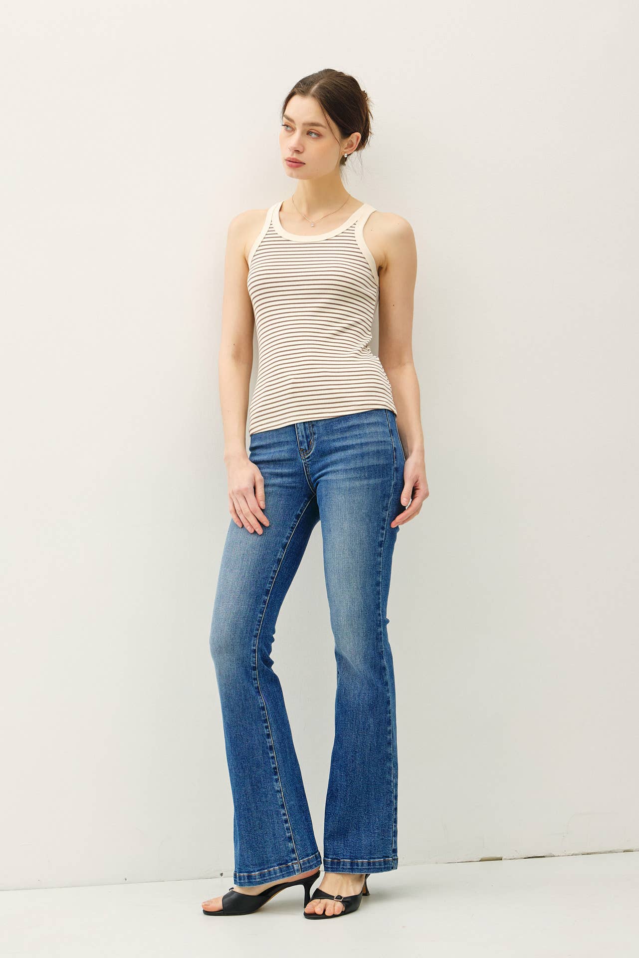Olive cotton blend Stripeg